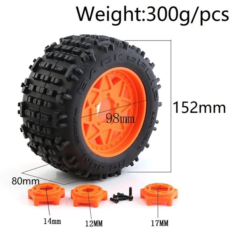 4Pcs 152Mm 1/8 1/10 Monster Truck Tire With 12/14/17Mm Wheel Hex For TRAXXAS Sledge E-Revo ARRMA KRATON Outcast