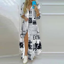 European And American Women's Clothing 2021 Autumn New Style Temperament Printed Shirt Lapel Single Breasted Long Irregular Wome