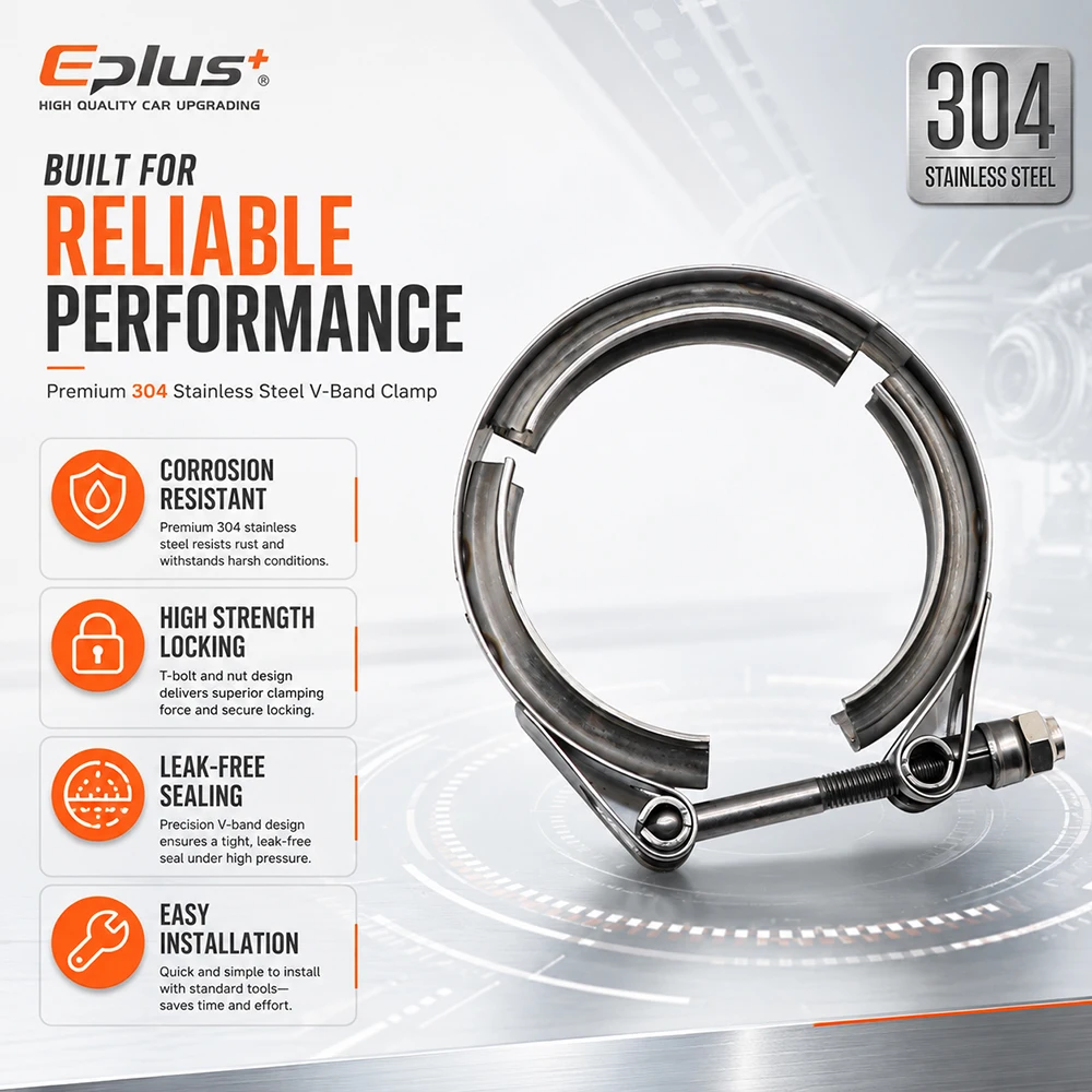EPLUS Universelle 304 Edelstahl 1,5~6 Zoll V-Band Klemme T-Bolzen V-Typ Auspuffklemme für Auto Turbo Auspuffrohr Schalldämpfer – Detail 3