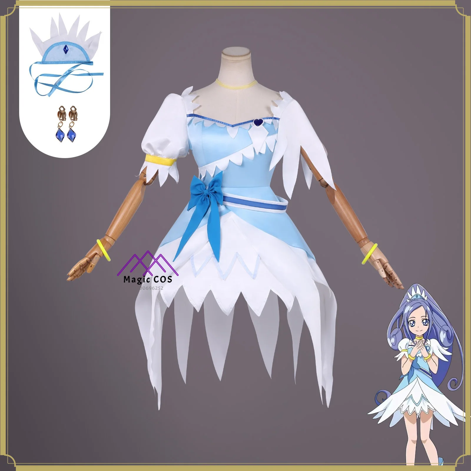 

Rikka Rikawa Diamond Angel Cosplay Costume Women High Quality Full Set Anime Ice Blue Dress Role Playing Comic Con Party