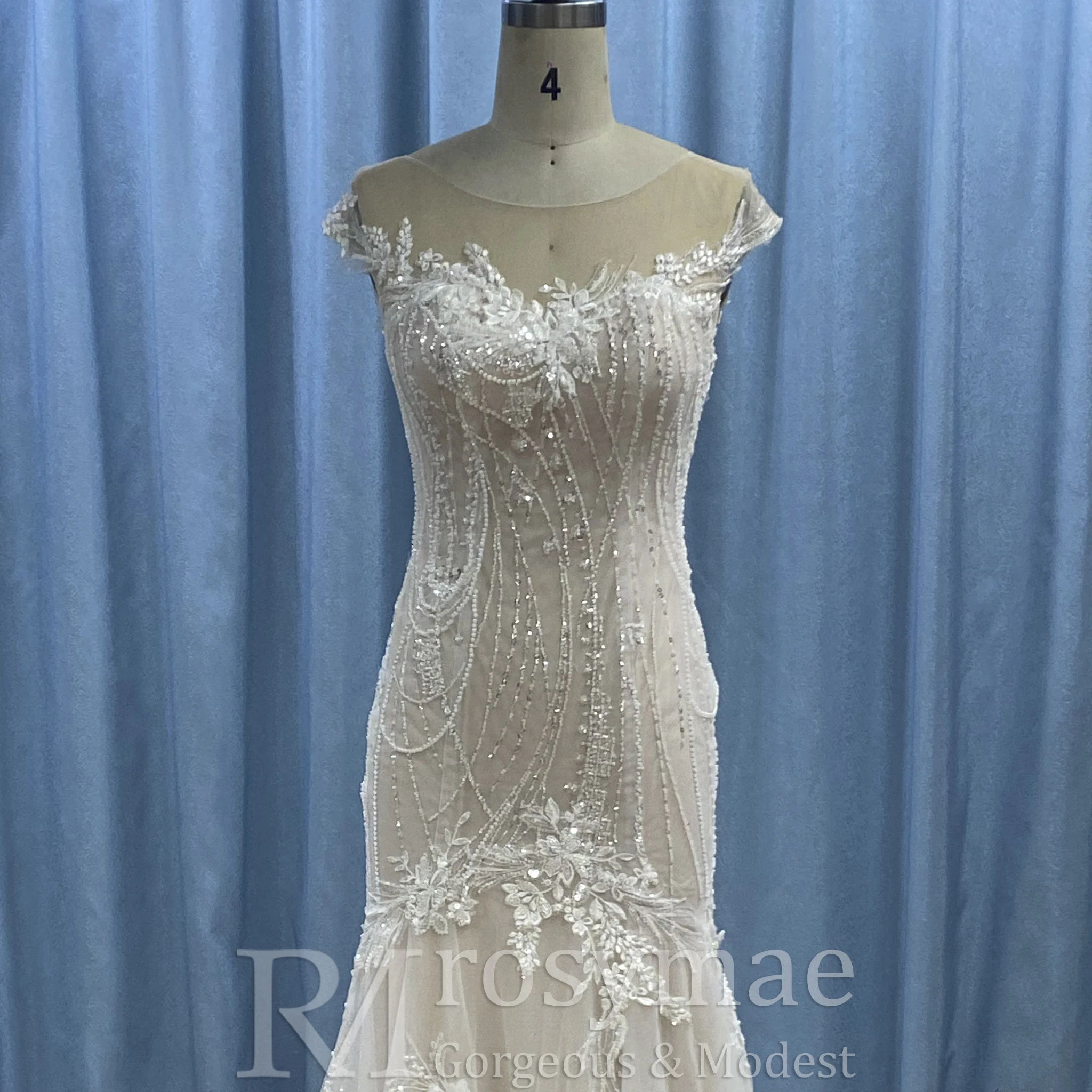 Rosymae robe de mariée sirène à col transparent et manches cape pour robe de mariée avec Design élégant dos nu vestidos para mujer