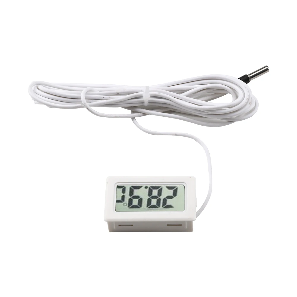 FY-10 LCD Digital Thermometer 3M Temperature Sensor Probe Indoor Outdoor Aquarium Water Temperature Tester Test Monitor White