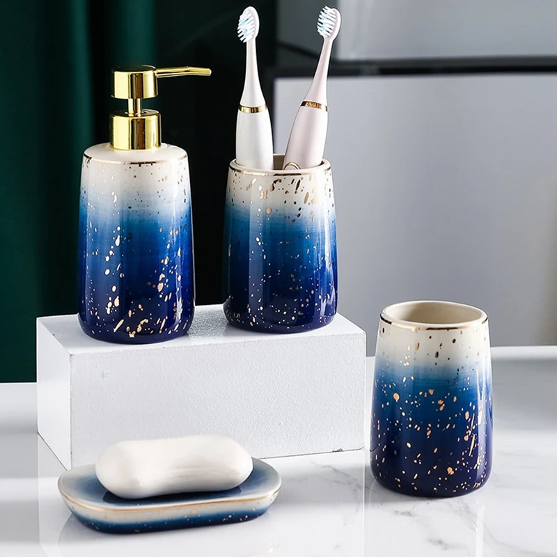 

Ceramics Bathroom Set Accessories Complete Set Vanity Countertop Accessory Set Soap Dish Lotion Dispenser Tumblers