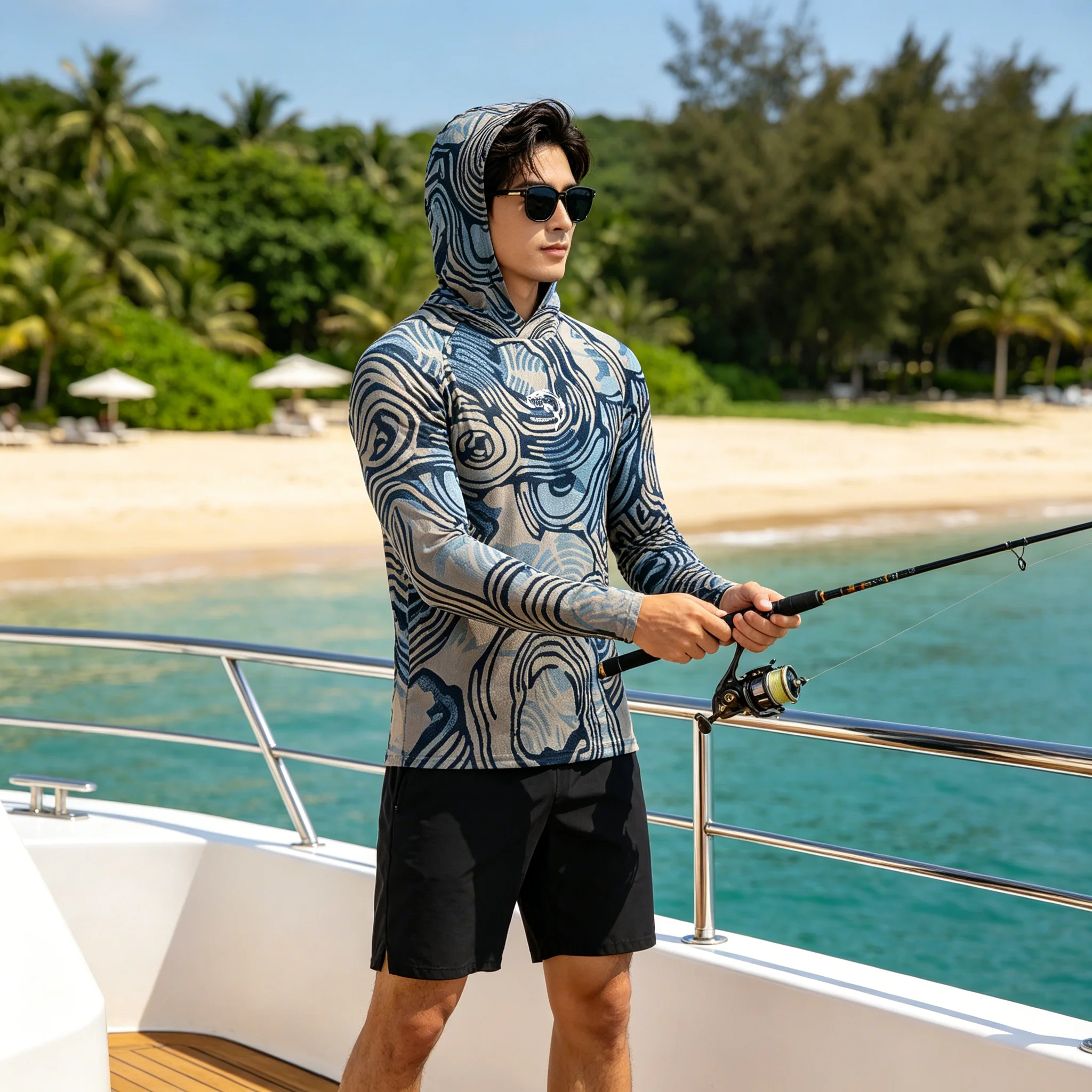 Men Fishing Hoodies Fish Shirts UPF50+ Sun Protection Quick Dry Breathable Anti UV Hooded Tops Outdoor Angling Tops