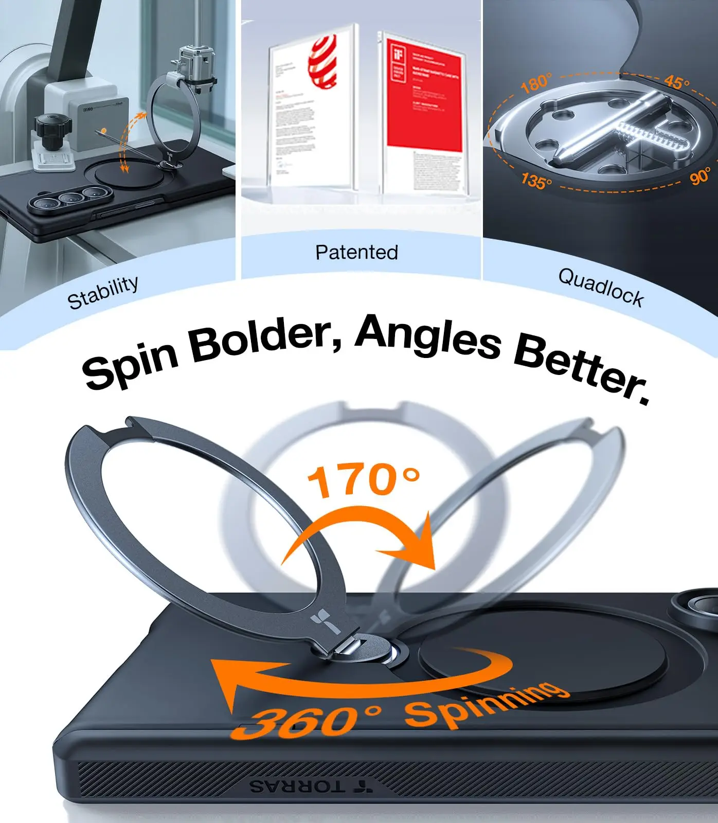 TORRAS 360° °   Drehbarer Magnetständer für die Galaxy Z Fold 7-Handyhülle, inklusive 2 Bildschirmfolien aus gehärtetem Glas