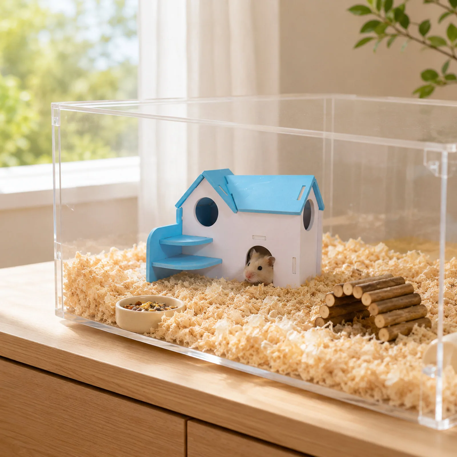 Hamster-Haus Spielzeug Kleintier-Versteck Hamster-Holzhaus 2 Ebenen Mit Leiter-Design Holzhütte Spielzeug – Detail 13