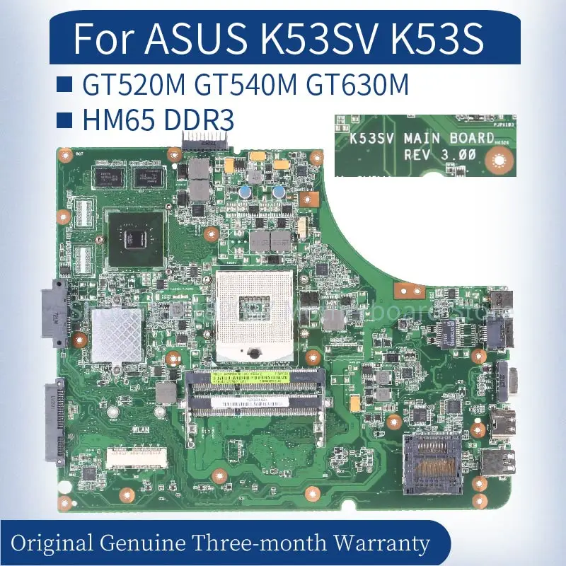 For ASUS K53SV Laptop Mainboard K53SJ K53SM K53SC K53S X53S A53S GT520M GT540M GT630M 512M/1G HM65 Notebook Motherboard DDR3