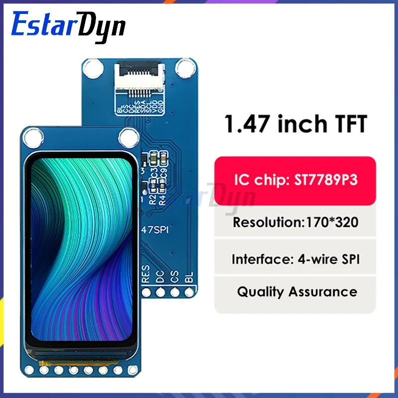 Estardyn 1.47-inch TFT LCD Screen ST7789 Small Screen 172*320 Display LCD Full View Angle SPI Color Screen