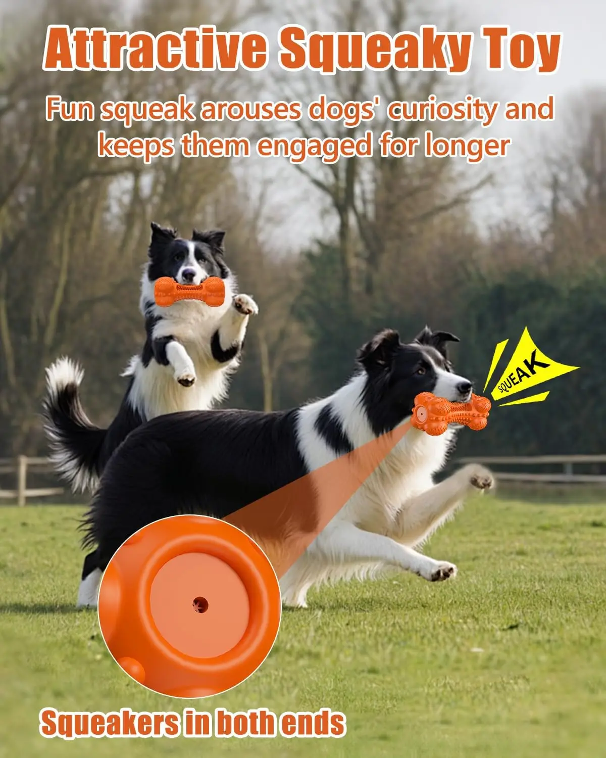 SCGK Dog Squeaky Chew Toys for Aggressive Chewers, Long Lasting Tough Rubber Bones for Teeth Cleaning, Indestructible Pet Toy