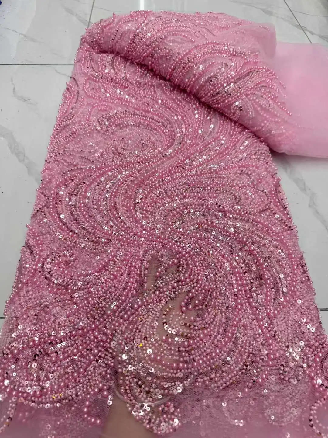 Африканский бисер 2025, высокое качество, нигерийские блестки с жемчужным кружевом, французский тюль, кружевная ткань для шитья вечерних платьев
