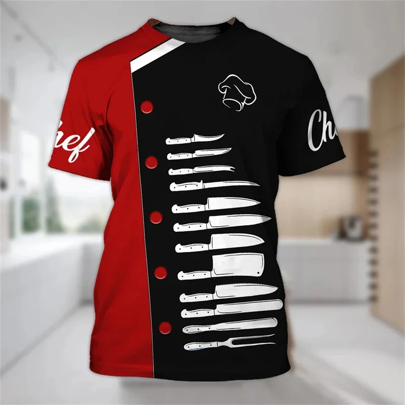 Kitchen Utensils Graphic T-Shirt For Men Chef 3D Printed Tees Summer Casual Round Neck Tops Street T Shirts Loose Work Clothes