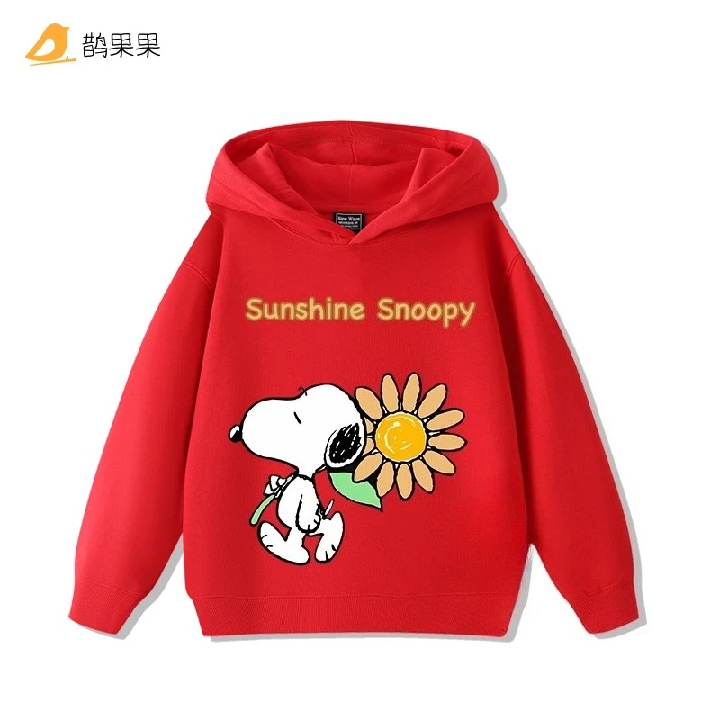 العصرية الكرتون سنوبي الطباعة الأطفال طويلة الأكمام الدافئة قمم الخريف والشتاء عارضة مريحة الفتيان والفتيات الصوف هوديي #2