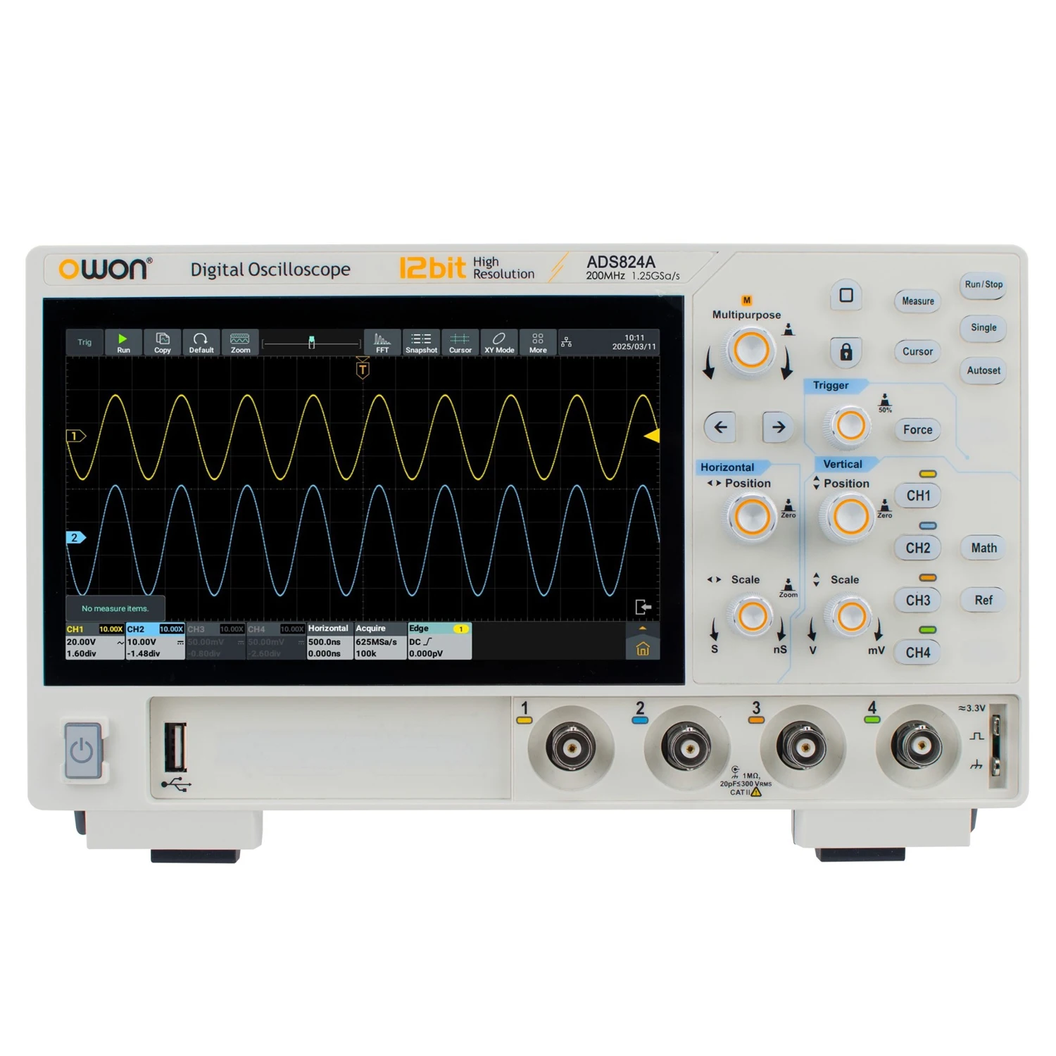 Advanced Osciloscopio digital OWON ADS824A 4CH 200MHz Digital Storage Oscilloscope Storage Depth, 12-bit 7-inch Touchscreen