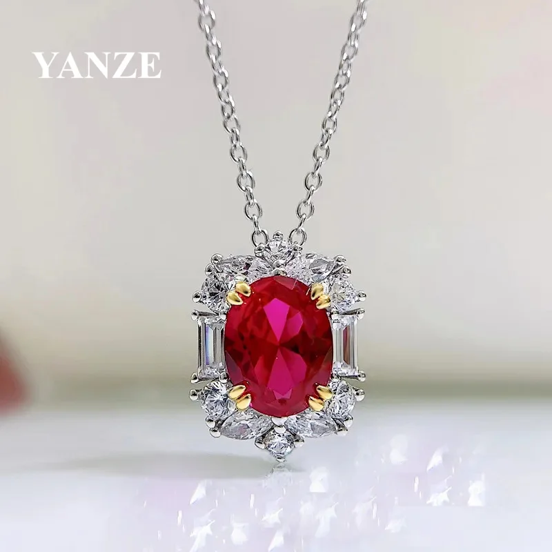 3ct Lab Grown Ruby Necklace For Wowen 925 Silver Plated 18k Gold Necklace