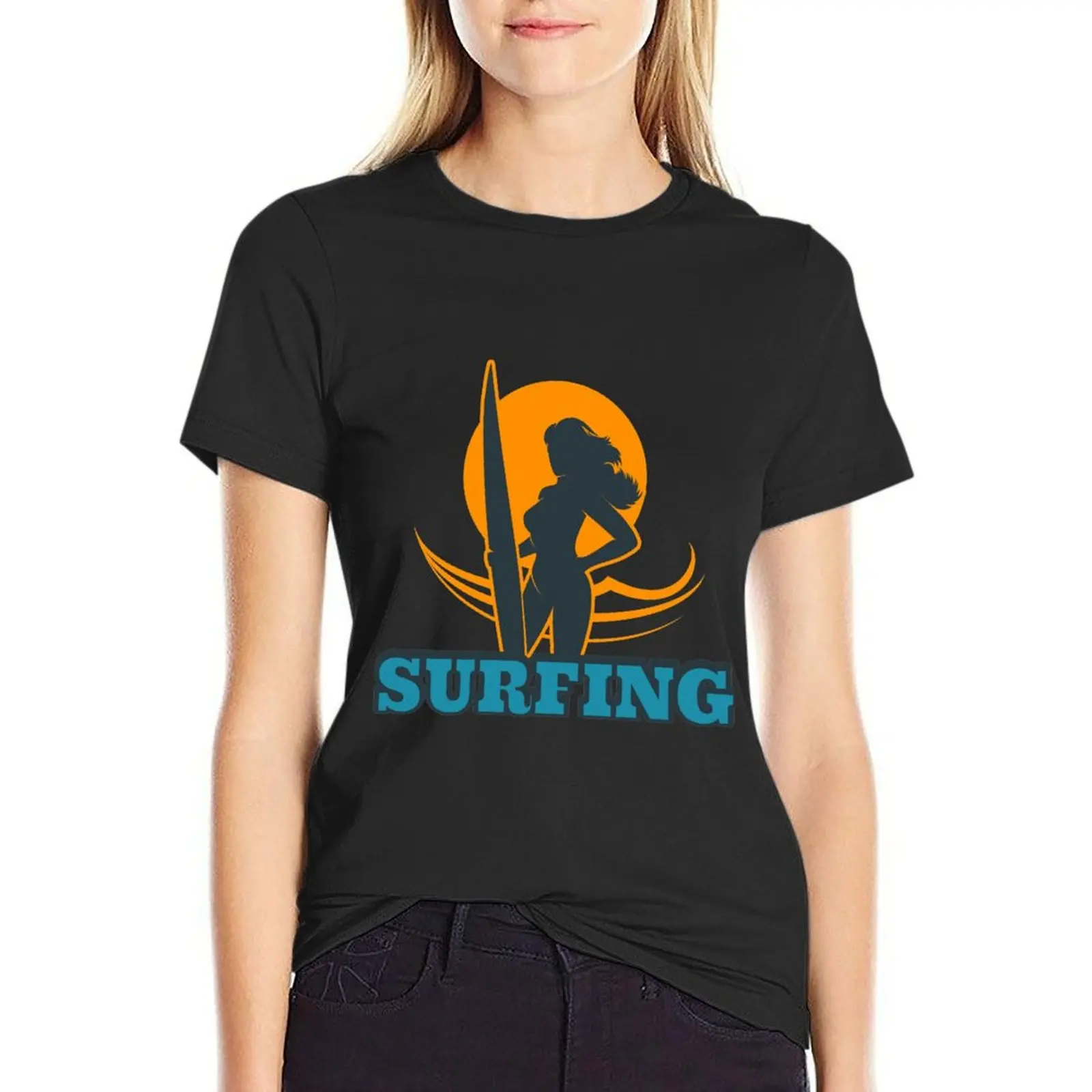 Surfing Colorful Emblem T-Shirt summer tops summer clothes white t shirts for Women