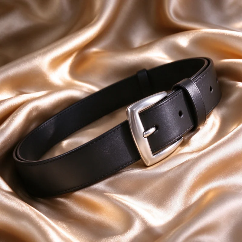 Women Genuine Leather Belt Minimalist Silver Metal Pin Buckle Slim Belt All Match for Women Trench Coat Jeans Skirt