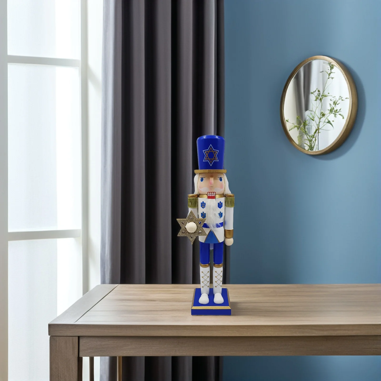 38 سم هانوكا كسارات البندق الديكور الأزرق الأبيض جندي خشبي التقليدية اليهودية عطلة زخرفة لعيد الميلاد #3