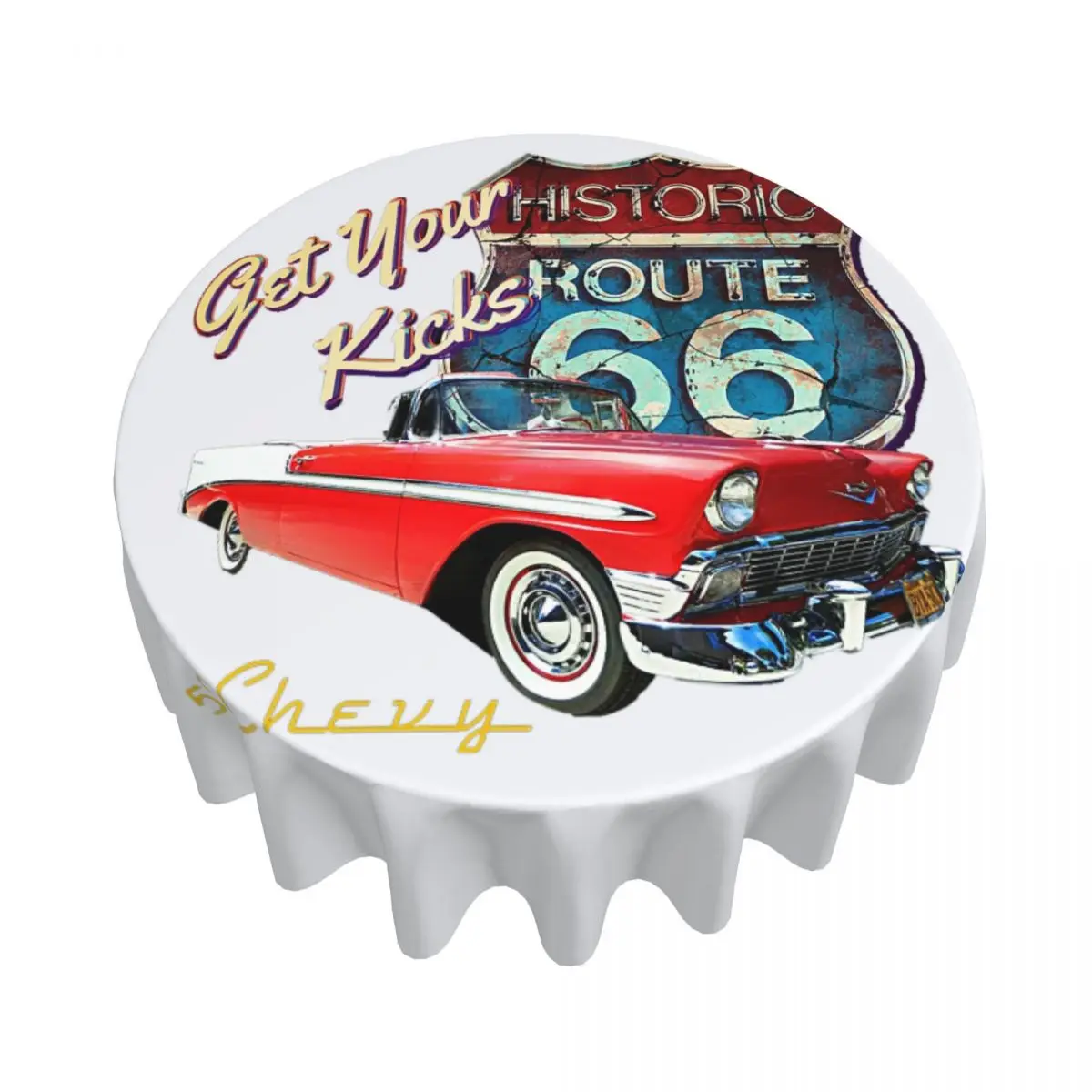 

1956 Chevy Bel Air Car Street Hot Rod Antique Route 66, водонепроницаемая круглая скатерть для кухни, чехол для обеденного стола