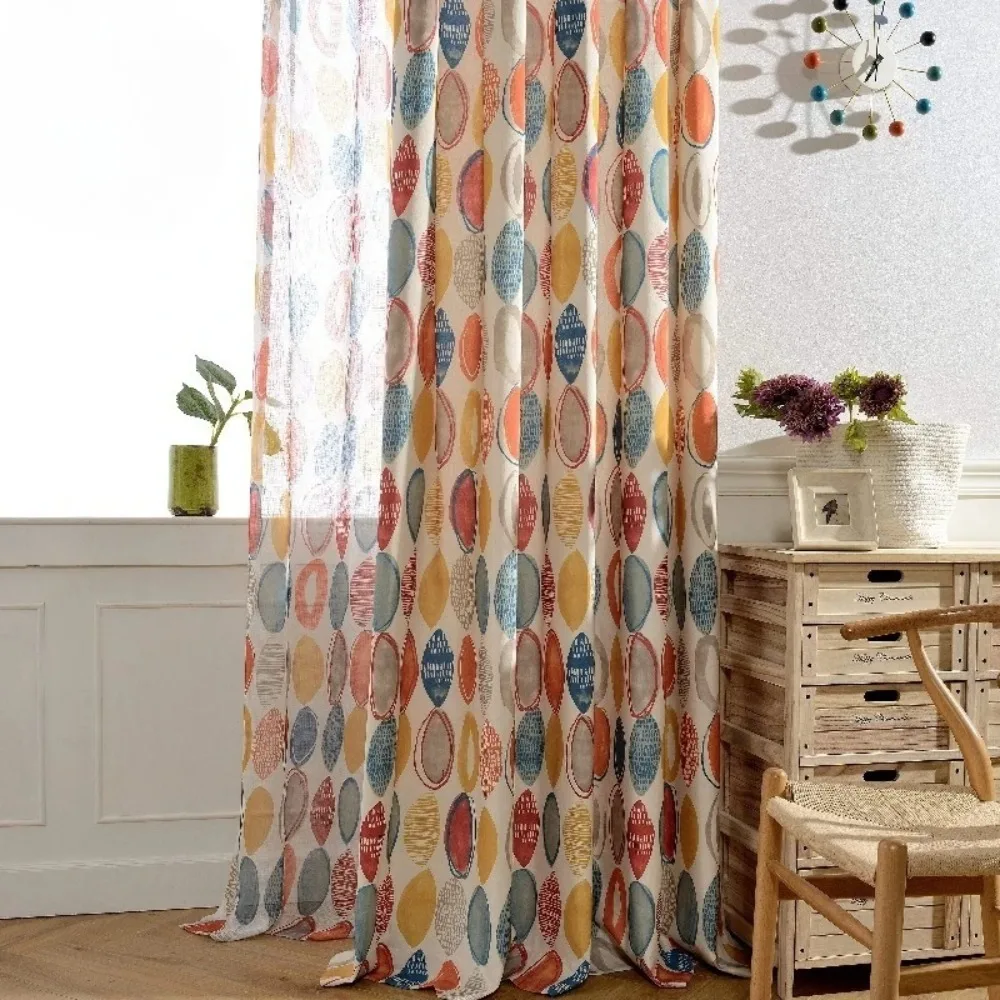 

Simple Style Nordic Colored Circle Linen Curtains for Bedroom Living Room Semi Blackout Balcony Floor To Ceiling Window Drapes
