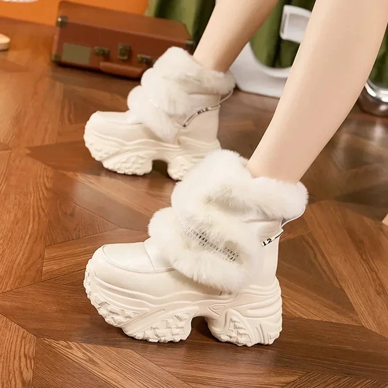 

New 10CM Winter Women's Platform Furry Boots Down Snow Boots Keep Warm Chunky Short Boots Platform Furry Booties Sneakers 34-39