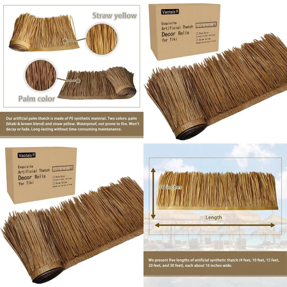 

Mexican-Style Artificial Palm Thatch Rolls, 5 Pieces, 2 Tones, Waterproof, Easy to Install, Perfect for Tiki Bars, Events, Garde