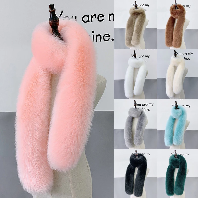 New Long Faux Fox Fur Scarf Winter Women Faux Fox Fur Scarf Female Fake Collar Plush Neck Warmers Shawl Girls  Fluffy Shawl Wrap