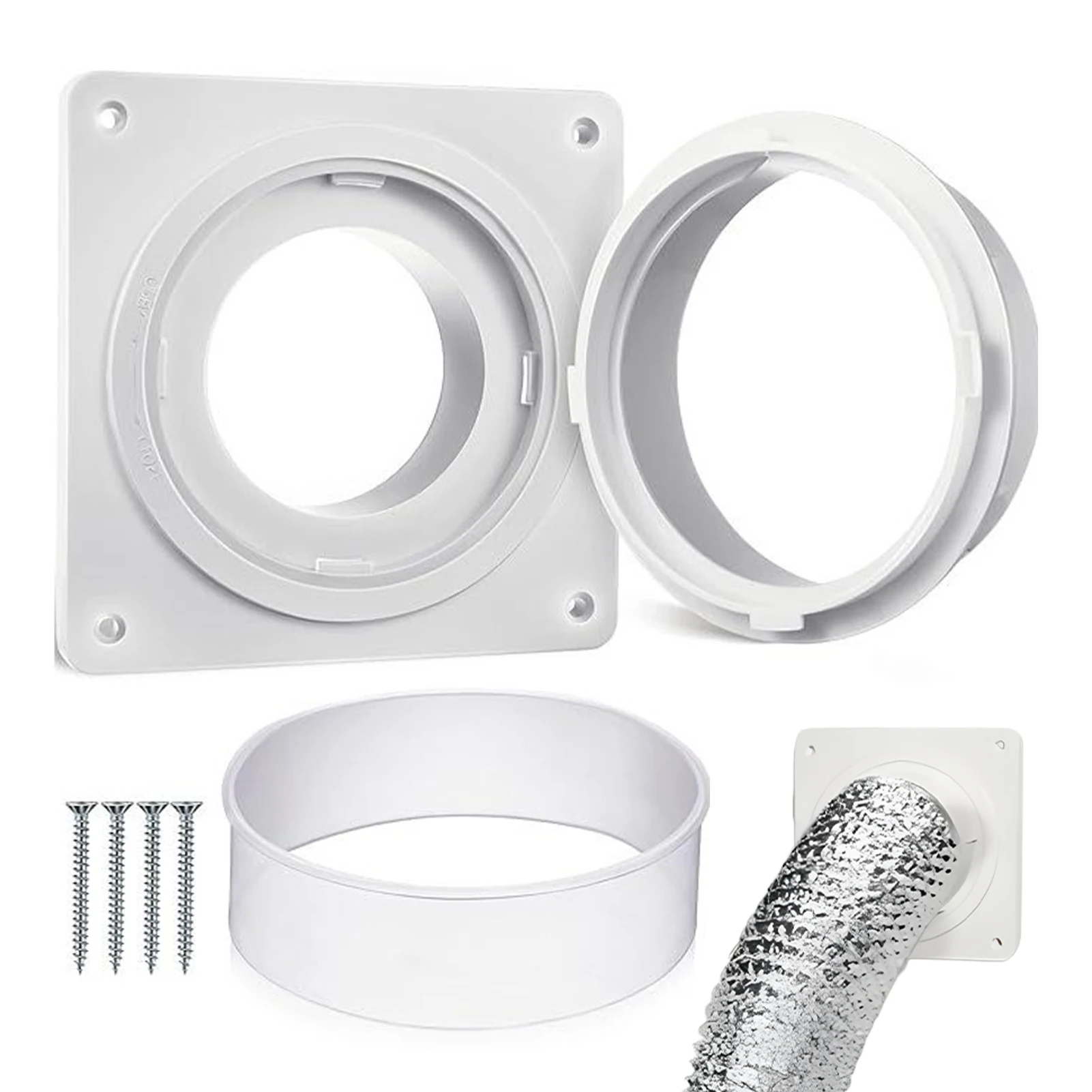 

7pcs With Screws Replacement Wall Plate Dryer Vent Connector Kit Plastic Home Quick Connect For 4inch Hose Bathroom Duct