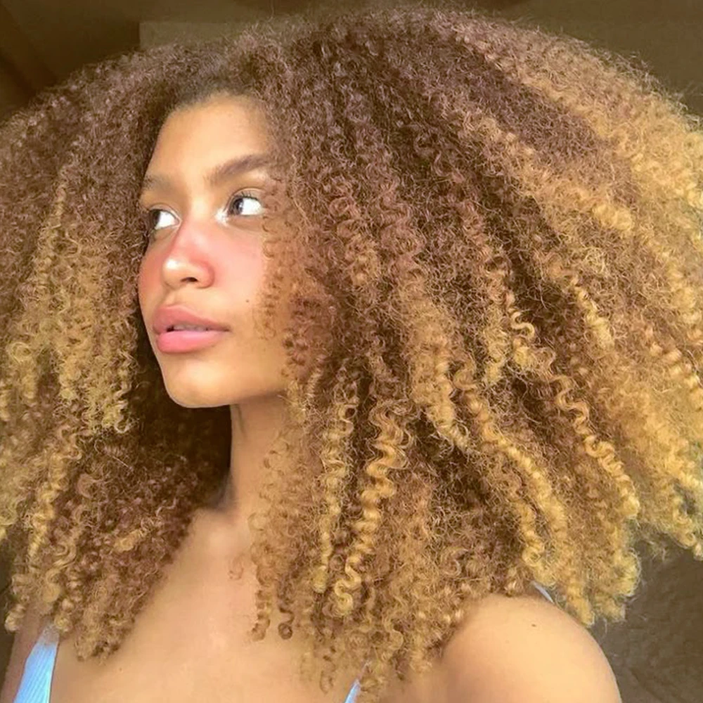 

Короткие золотисто-коричневые парики длиной до плеч, синтетический странный вьющийся парик для чернокожих женщин, ежедневное использование, концерты, тематическая вечеринка, косплей, Хэллоуин