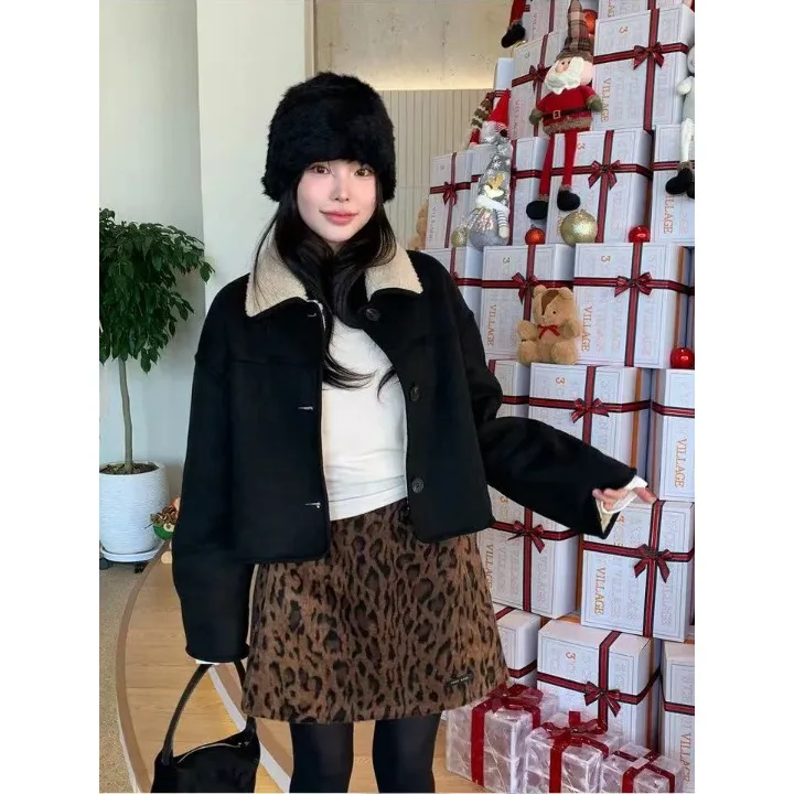 Winter Faionable Retro Nertsen ort Jas Dames Single Button Revers Bont en Leer Geïntegreerde Bovenkleding Koreaanse Sle Lente...