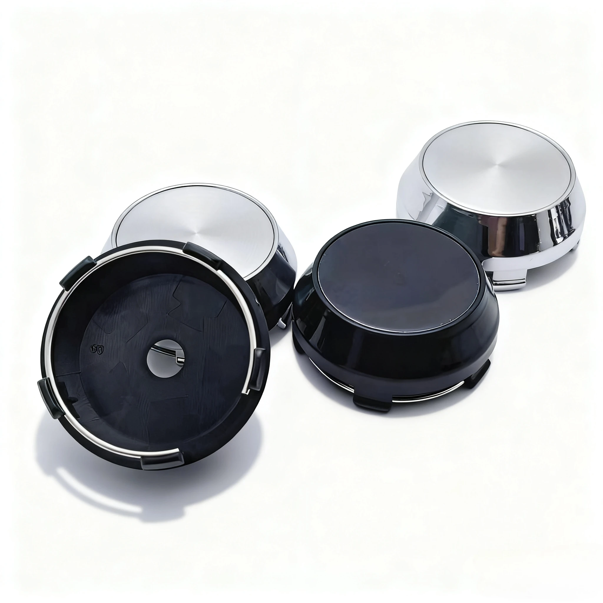 4 Stück No Logo Schwarz/Silber Emblem Abzeichen Auto Radnabenkappen Außendurchmesser 60 mm 56 mm Räder Nabe High Cap Felgen Radkappen Abdeckung Autozubehör