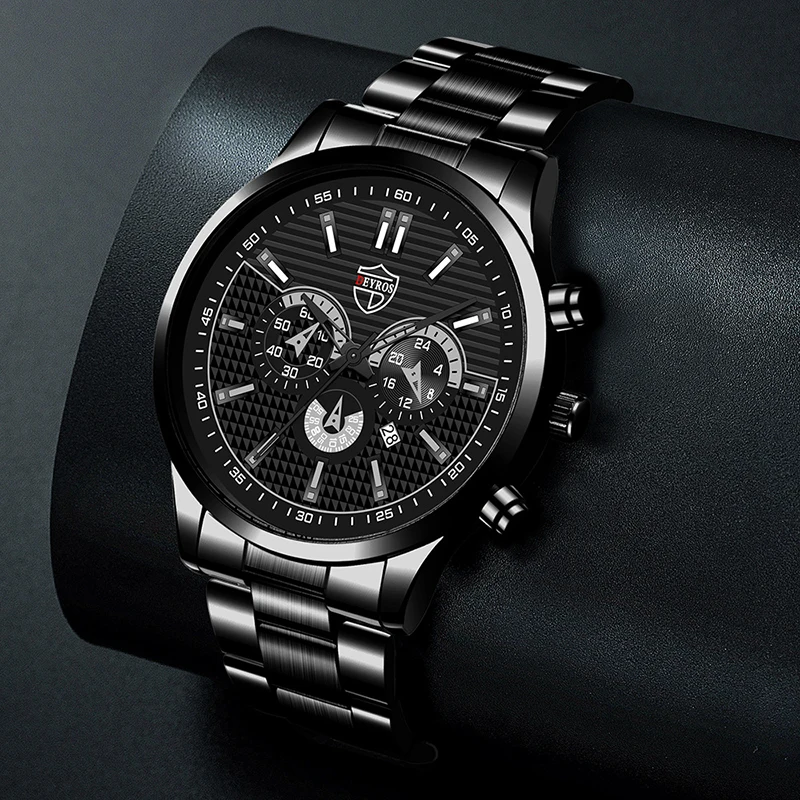 2 個ファッションメンズカジュアルビジネススポーツステンレス鋼クォーツ腕時計カレンダー男性クラシックブレスレットセット