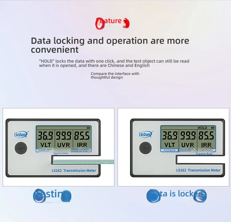 Tint Meter Solar Film Tester LS162A UV 365nm and IR 1400nm VLT Simple Operation