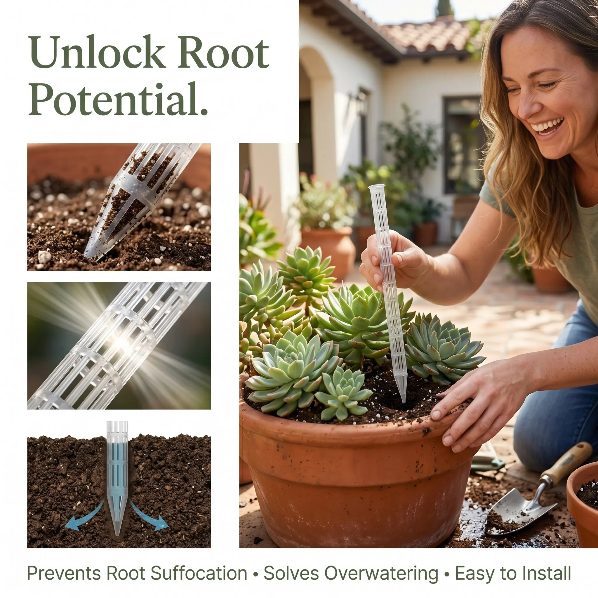 10Pcs Plant Root Ventilation Stakes for Pots - Anti Root Rot Aeration Tubes Prevent Overwatering Drain Excess Moisture Soil