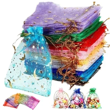 

100PCS Mulit Color Spot mesh bags cosmetic bag gold star moon boudoir drawstring Organ yarn bag gift wedding candy package