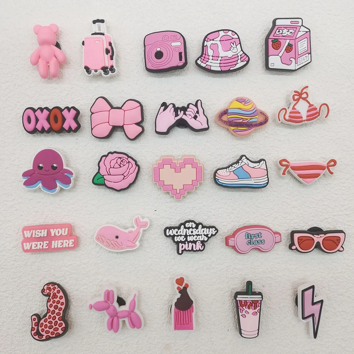 25PCS Pink Series PVC Shoe Charms DIY Accessories Funny Pattern Shoe Buckles Decorations Multifunctional Shoe Clips Decor