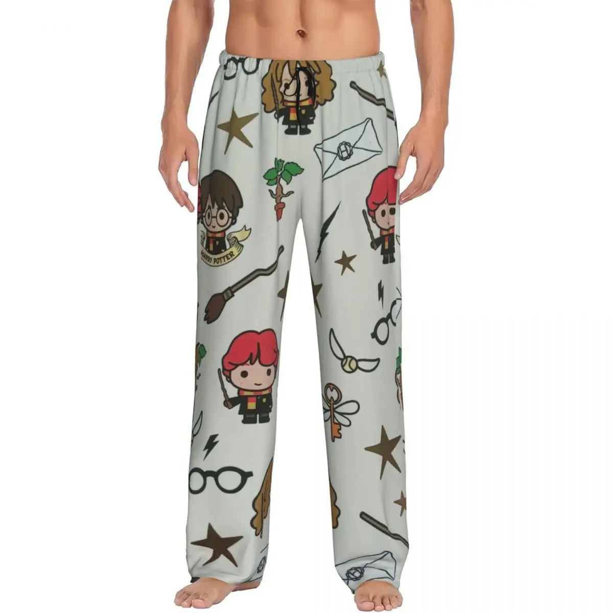 

Custom Printed Harrys Magic Adventure Movies Potters Pajama Pants for Men Sleep Sleepwear Bottoms with Pockets