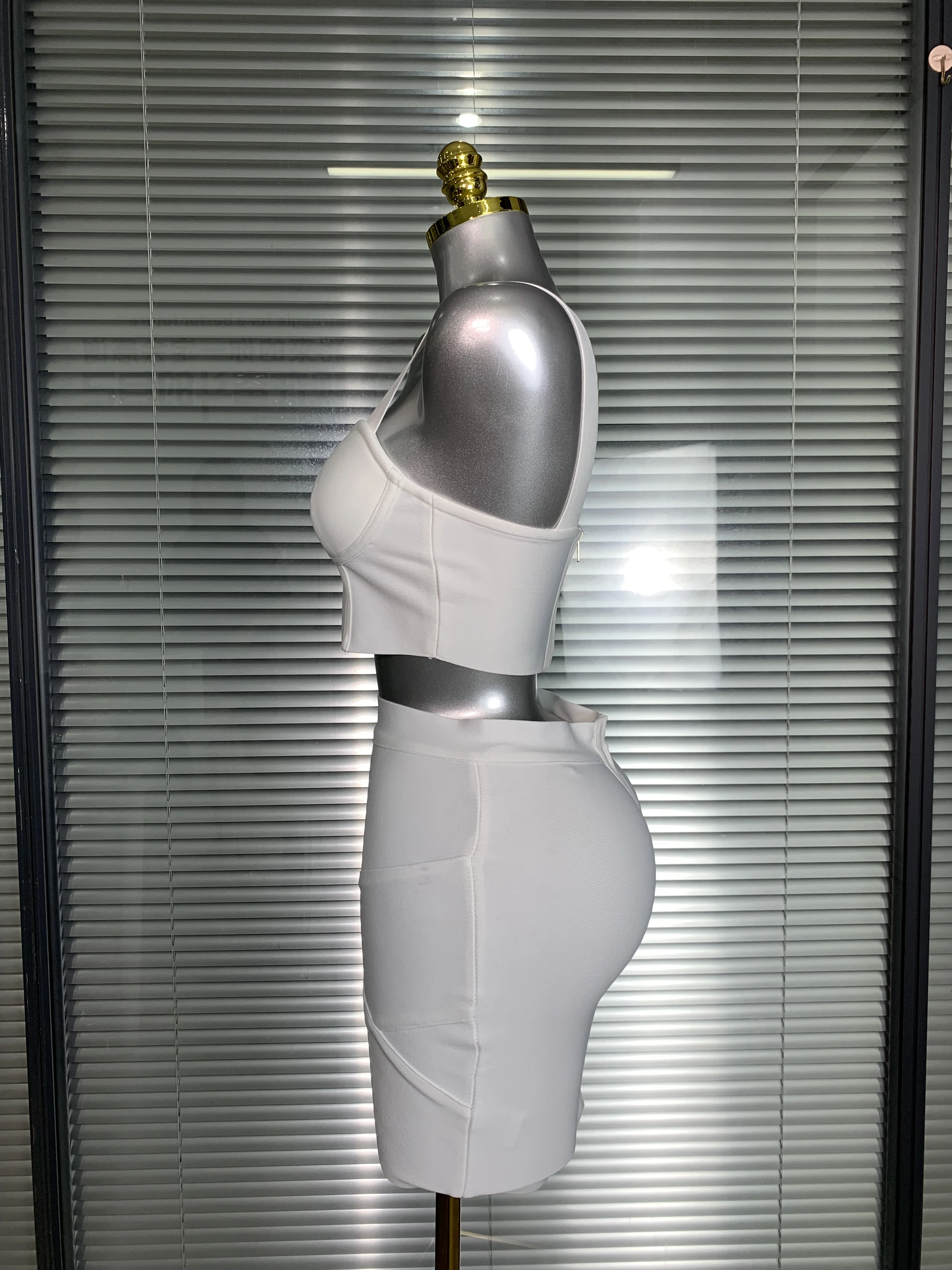 Summer New 2025 Women Sexy White Black Mini Bandage Two Piece Set Celebrity Stretch Knitted Evening Party Skirt Suits