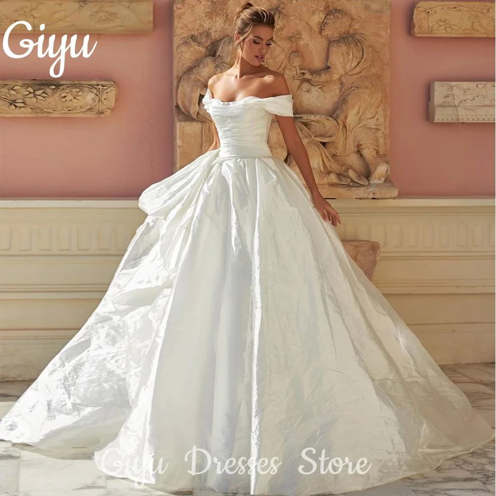 

Giyu Modern Taffeta A Line Wedding Dresses Sweep Train Off Shoulder Bridal Gown Pleat Back Zip customsied 2025 Vestidos De Novia