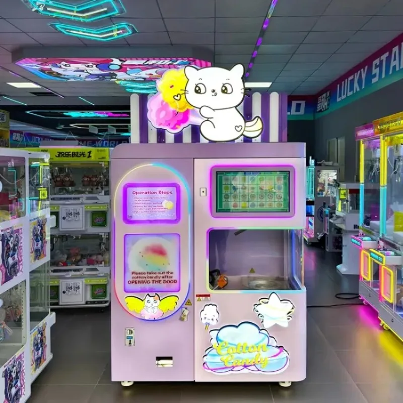 Manufacture Customized Color Coin Cash Factory Full Automatic Cotton Candy Vending Machine Commercial Candy Floss Making Machine