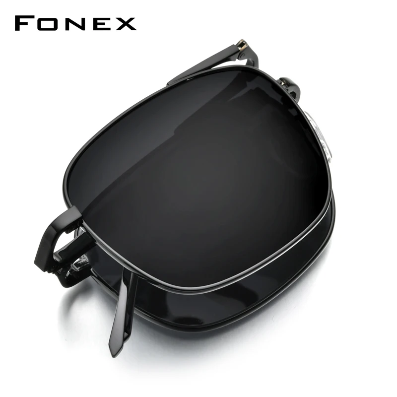 FONEX Pure Titanium Gepolariseerde Zonnebril Mannen Opvouwbare Vierkante Zonnebril voor Vrouwen Ultralight Hoogwaardige Japanse Shades 839