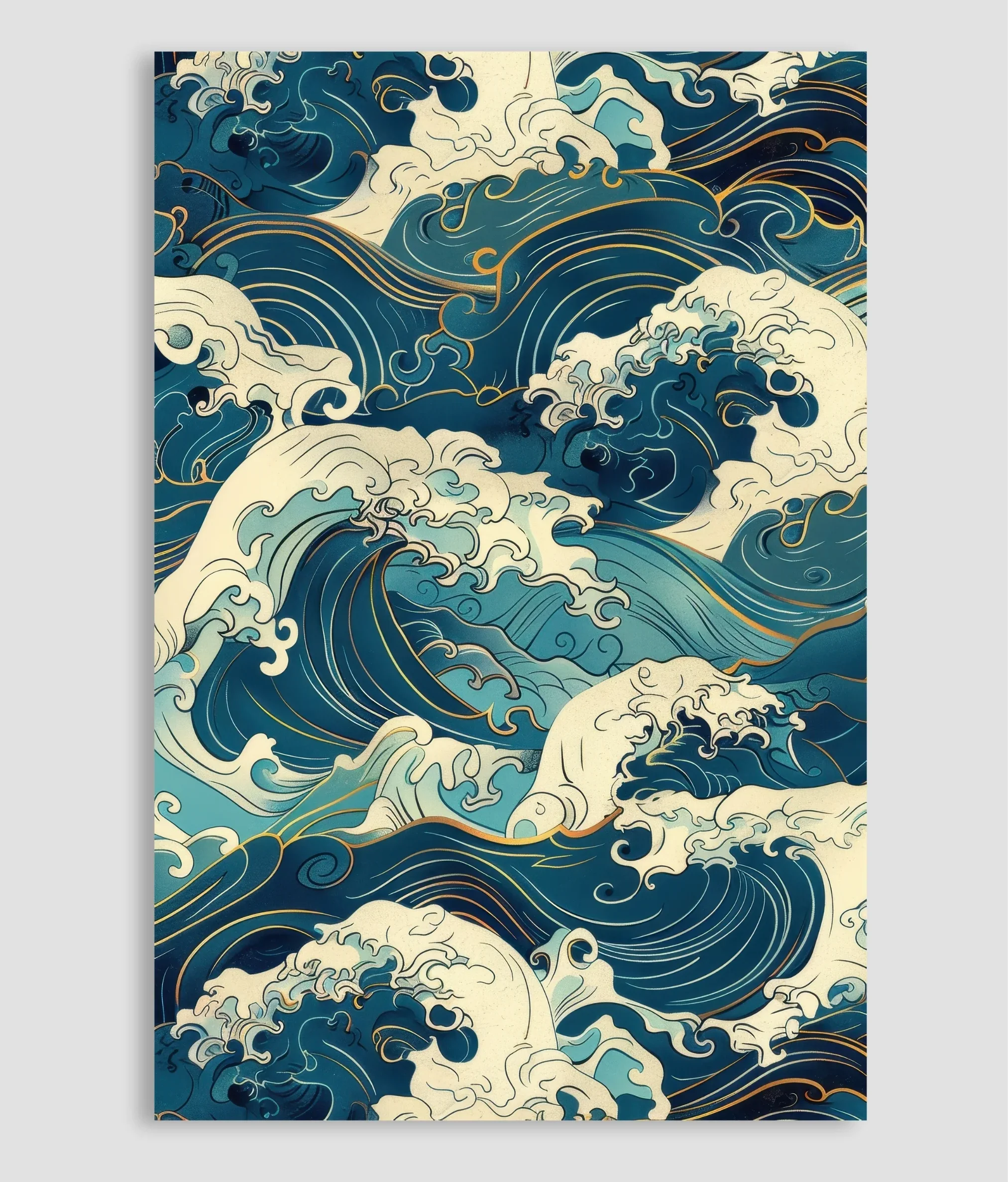 Blaue Wellen Abstraktes Japanisches Leinwand-Wandbild Ungerahmtes Poster im Japandi Zen-Stil für Wabi-Sabi Wohnzimmer- und Bürodekoration