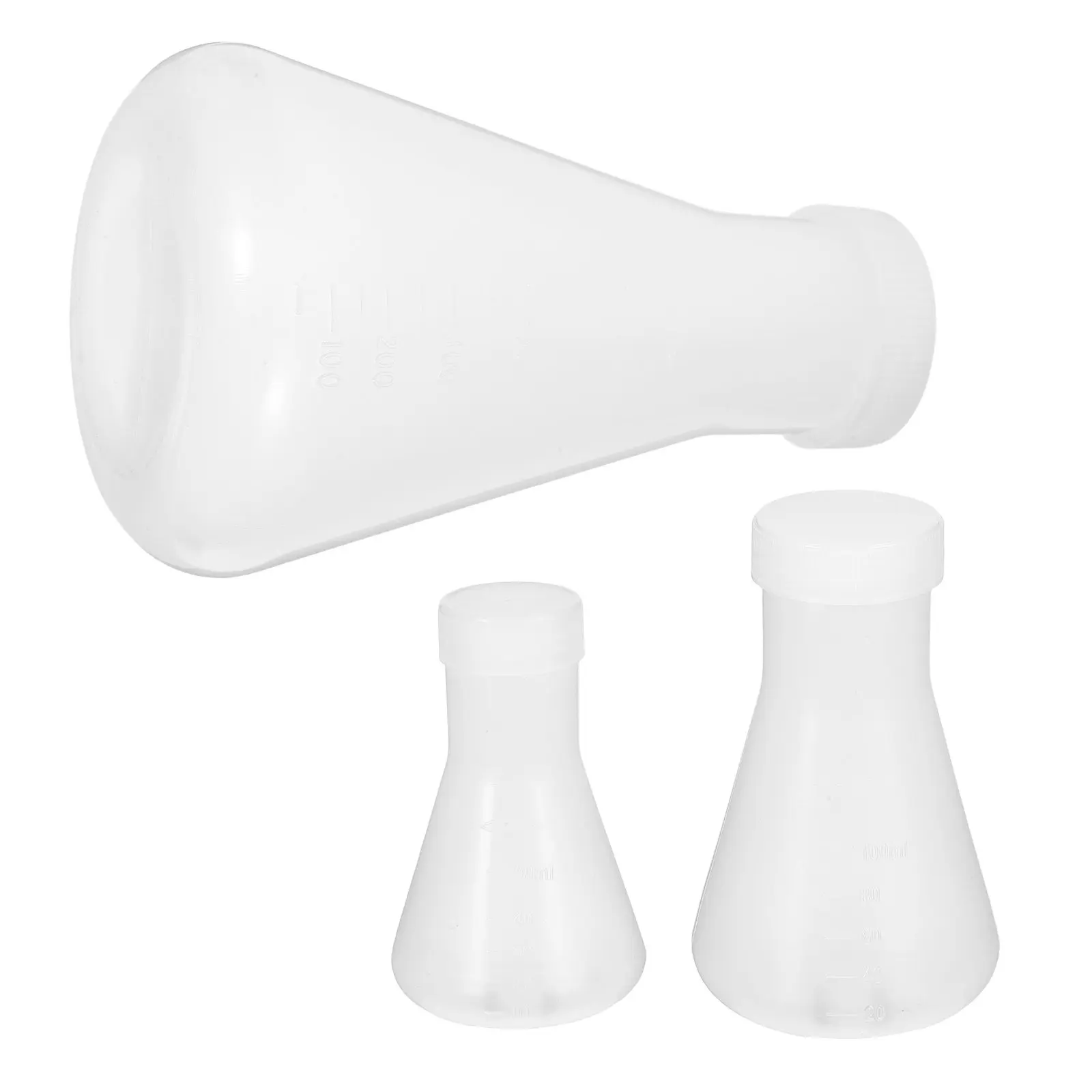 3Pcs Plastic Flask Conical Flask Screw Cap Stable Base Accurate Measurement Chemistry Students Laboratory Experiment 50Ml 100Ml