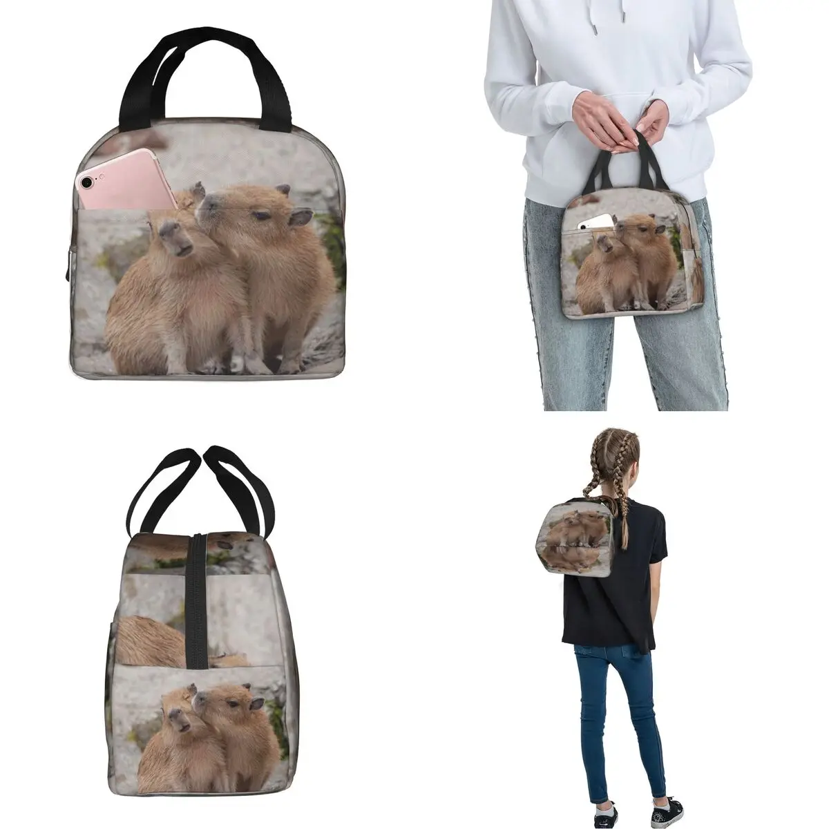 Amante Capivara Sacos De Almoço Isolados Portátil Recipiente De Almoço Animal Kawaii Saco Térmico Lancheira Tote Escola Outdoor Bento Pouch