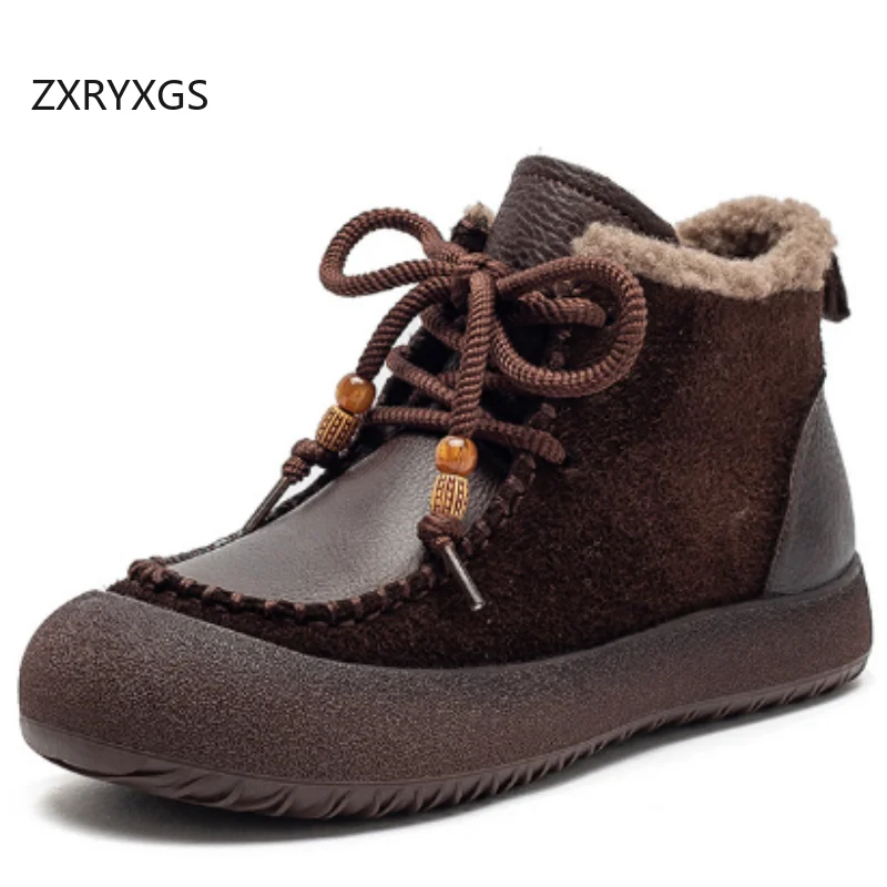 

ZXRYXGS/женские ботинки из натуральной кожи премиум-класса, модные кроссовки на плоской подошве, зимние зимние ботинки 2024, теплая обувь, ботинки