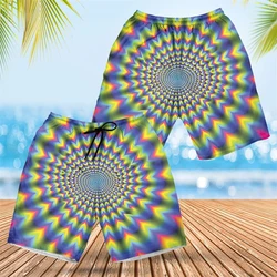 Optical Illusion 3D Print Short Pants For Men Personalized Abstract Iridescentn Male Beach Shorts Psychedelic Infinite Trunks