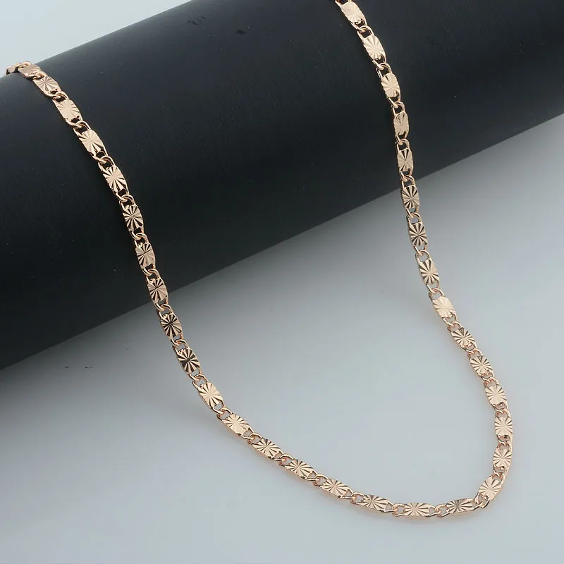 1pcs 2mm 3mm Womens 585 Rose Gold Color 50cm 60cm Smart Carving Link Chain Necklace