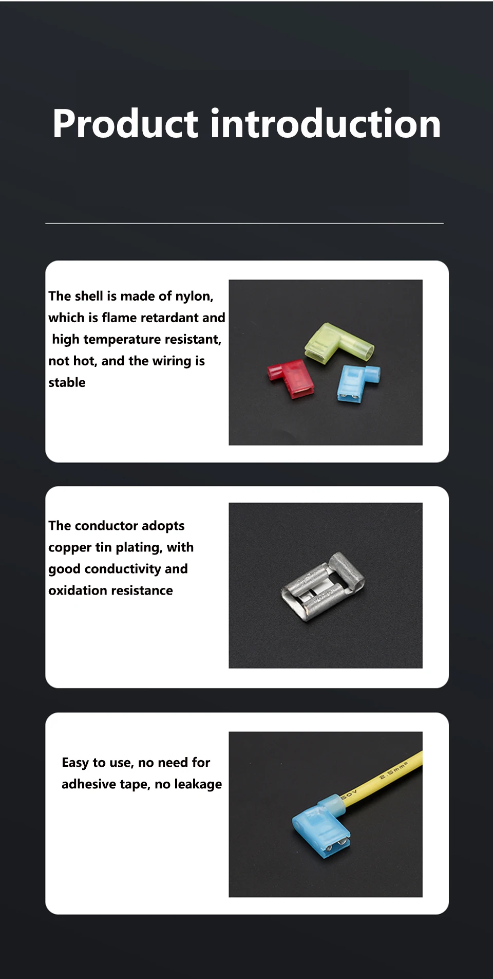 Nylon-Flachkabelklemmen FLDNY1.25/2-250 Isolierte Schnellverbinder 6.3 Stecker Rechtwinklige Klemmen Einstecktyp – Detail 5