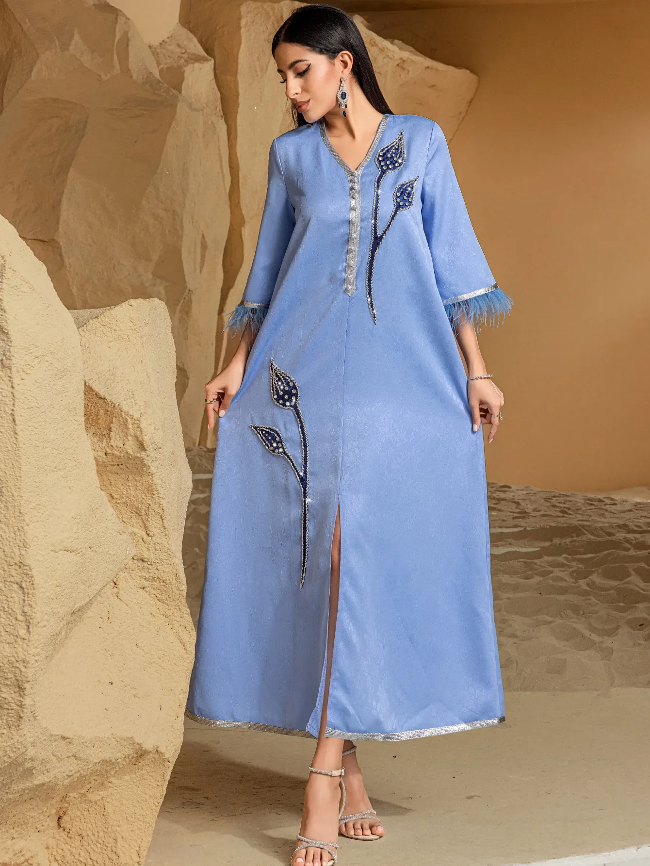 2025 Ramadan Abayaเพชรเย็บปักถักร้อยชุดมุสลิมสําหรับผู้หญิงดูไบตุรกีKaftan Kebaya Caftan Marocain Femme Robe Eid Jalabiya