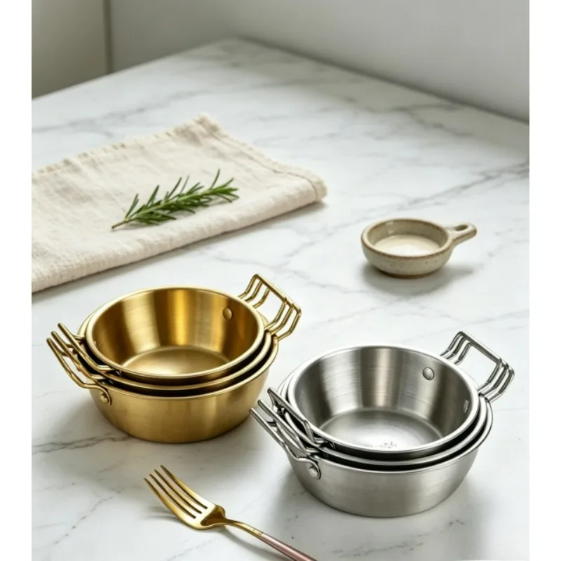 Stainless Steel Sauce Dishes with Handles,Mini Soup Bowl Stackable Korean Ramen Bowl Appetizer Plates for Sushi BBQ,Silver&Gold view 5