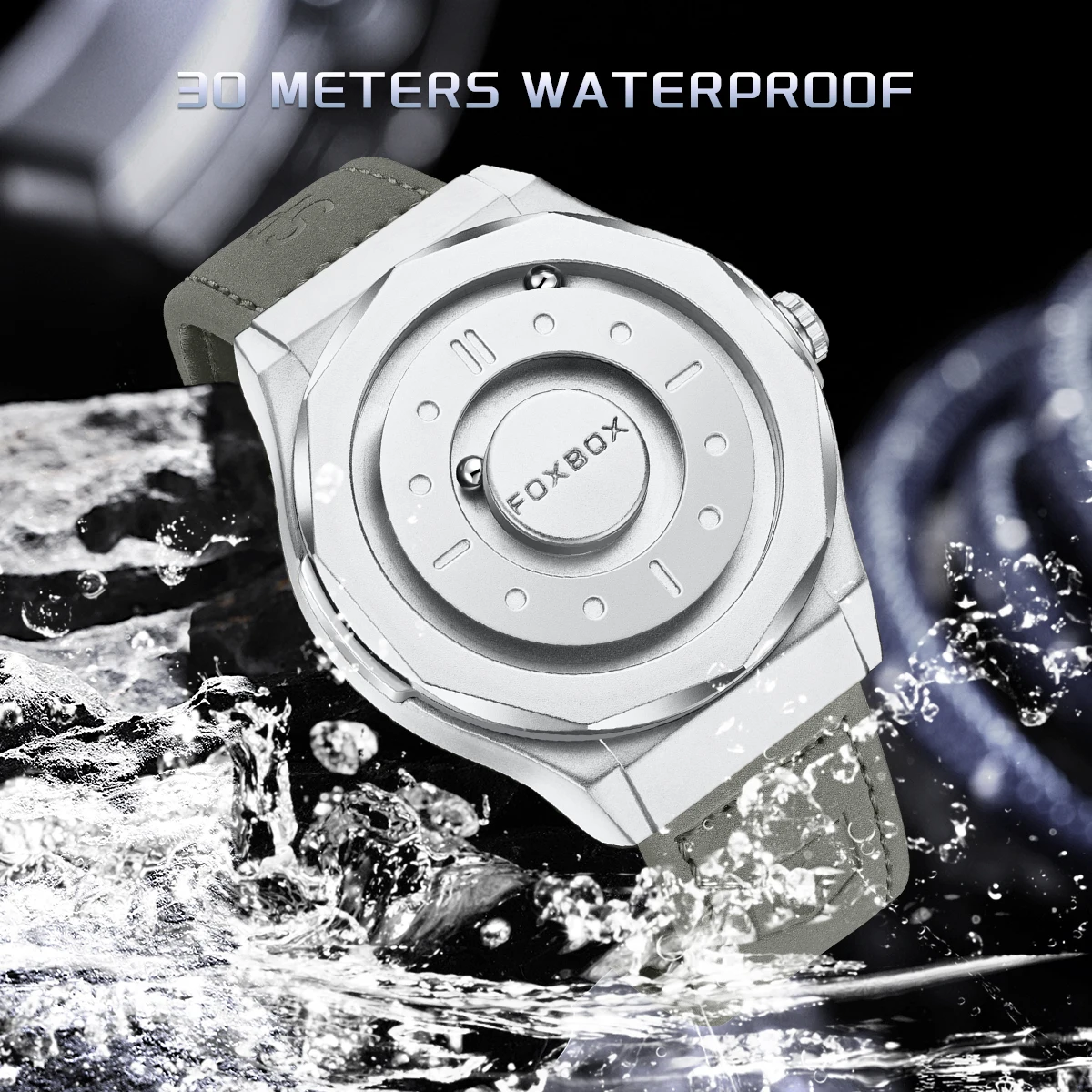 ساعة فوكس بوكس كاجوال كوارتز للرجال رياضية بسيطة من الجلد مقاومة للماء بقوة مغناطيسية من الخرز للرجال جديدة